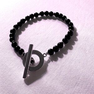 Gucci black onyx beaded sterling silver bracelet